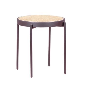 Mesa Auxiliar Retro Con Detalles En Ratán Natural 50x50x52cm - Negro