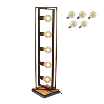 Lámpara de pie de metal y madera de 5 luces