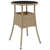 mesa de jardin  mesa de exterior vidrio templado ratan sintetico beige o60x75 cm