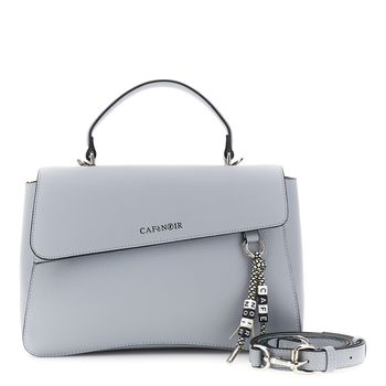 bolso de mano con solapa efecto piel granulada y charm con logo colorido sky