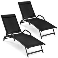 costway set de 2 tumbonas de exterior sillones reclinables ajustable en 5 posiciones asiento transpirable para patio jardin piscina negro