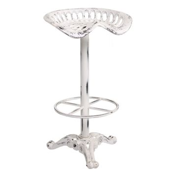 Taburete de madera y metal lacado en blanco 44x34x80