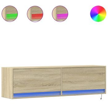 Mueble De Tv De Pared Con Luces Led Roble Sonoma 140x31x38 Cm Vidaxl