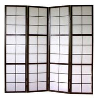 biombo de 4 paneles en madera negra y papel de arroz 175x176cm par06038