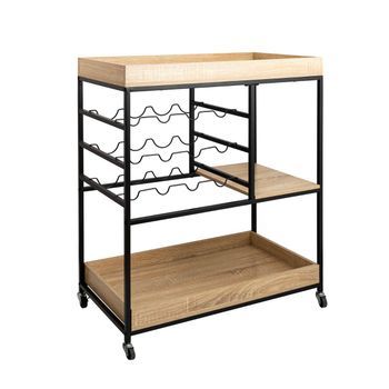 Carro Multiestancia Bandejas Botellero 75x40x91,5cm Vinthera Moa - Negro Incluye Instrucciones