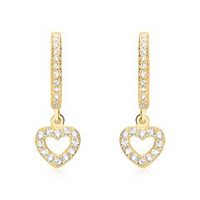 pendientes de aro con corazon de circonita de plata 925 chapada en oro