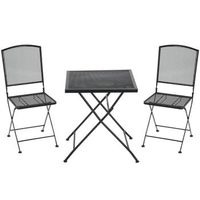 conjunto bistro de jardin  para 3 personas con 1 mesa y 2 sillas plegables gris metalizado para terraza y balcon