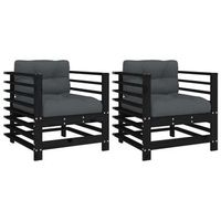 pack 2 uds sillones de jardin  silla de jardin  silla de exterior con cojines madera maciza pino negro