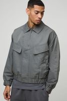 chaqueta harrington oversize recta de nailon aterciopelada con bolsillos gris