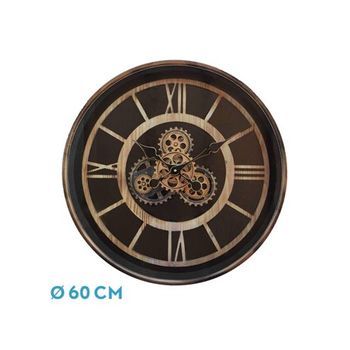 Reloj De Pared Durcal Marrón Haya Oro 60x60x8 Cm Engranajes Con Movimiento