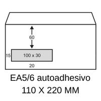 sobre blanco exclusive 110 x 220 mm - ea56 con ventana izquierda autoadhesiva 200 unidades