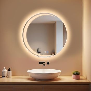 Nettlife Espejo De Baño Redondo 70cm Con Led, Espejo Luminoso Con Temperatura De Color Ajustable, Función Táctil E Ip44