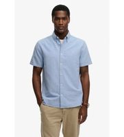 superdry para hombre m4011101a camisa preppy oxford azul l casual algodon manga corta