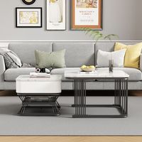 set de 2 mesas de centro - para salon - mdf y metal - blanco y negro 70x70x4550x50x40cm