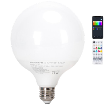 Aigostar Bombilla LED Inteligente E27 G120 Bluetooth Mesh, 4.9W RGB Gradiente Bombilla Inteligente Compatible con Alexa, Regulable Color y  Blanco Luz 2700-6500K, Incluye Control Remoto, 1 Uds