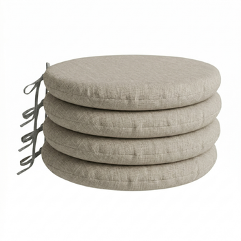 PIND Pack 2/4/6 Cojines Redondos para Silla 40x40x3,5 cm con Relleno de Espuma, con Cintas de Sujeción, Funda Efecto Lino Algodón y PES, Cojín para Taburetes, Comed
