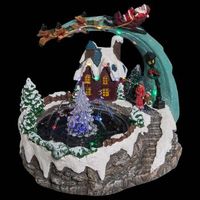 pueblo iluminado con fuente de papa noel y trineo de 20 led