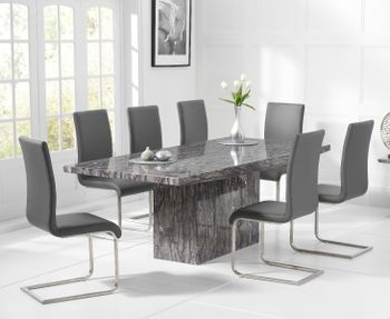 Crema 220cm Grey Marble Dining Table with Malaga Chairs