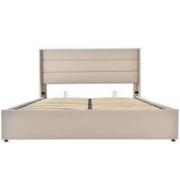 cama con almacenaje de lino 160x200 cm con somier de laminas - beige