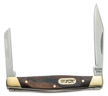 Buck Knives STE-0375BRS Navaja de bolsillo Deuce con dos hojas cerrada Trio con dos cuchillas satinadas de acero inoxidable 420J2, de 6.7cm con mango de madera con refuerzos de plata de níquel .