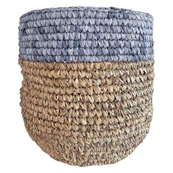 Cesto de rafia natural con tonos azules d. 25 cm
