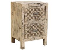 mesita de noche de madera artesanal beige 45x35x60h cm