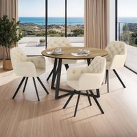 4 sillas de comedor 360 con reposabrazos y de terciopelo crema