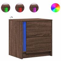 pack 2 uds mesitas de noche  mesilla de noche luces led madera ingenieria roble marron
