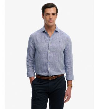 Superdry para hombre. M4011103A Camisa Riviera Lino azul (XL), Casual, Manga larga