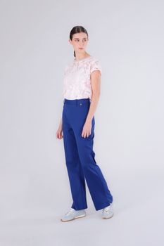 pantalones acampanados de tejido elástico blue 46