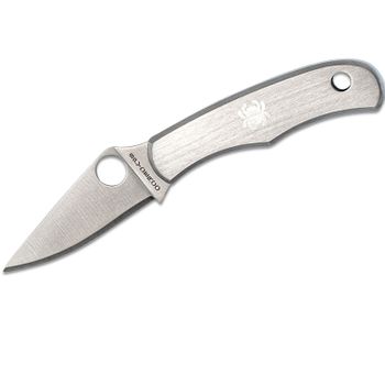 Spyderco STE-C133P Navaja de caza Bug con hoja lisa de acero inoxidable 3Cr13 de 3.3 cm de longitud y mango de acero inoxidable de color gris.