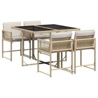 set comedor de jardin 5 uds  conjunto mueble jardin mesa y sillas con cojines ratan sintetico beige