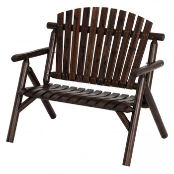 Costway Banco de Jardín Doble Madera Respaldo Alto Reposabrazos Asiento Listones Carga 300kg Patio Terraza 115x80x106cm Marrón