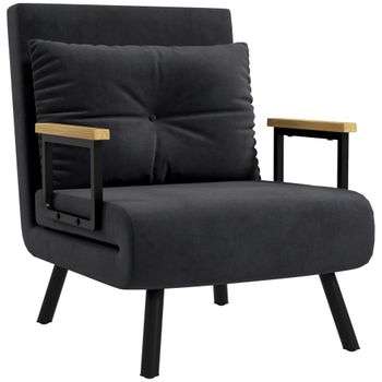 HOMCOM Sofá Cama Individual Plegable Silla Cama Convertible 4 en 1 Respaldo Ajustable de 5 Niveles y Almohada 63x73x81 cm Negro   Aosom España