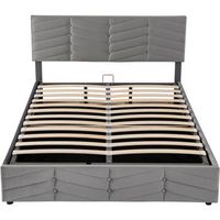 cama contenedor de terciopelo con somier de laminas  cabecero ajustable 140x200cm gris
