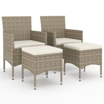 Juego De Silla De Jardín Y Taburete 4 Piezas Ratán Pe Beige Vidaxl