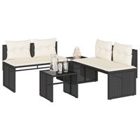 juego de sofas jardin 4 uds  conjunto mueble jardin mesa y sillas con cojines ratan sintetico negro cfw35561