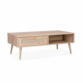 Mesa De Centro Estilo Escandinavo De Caña, Natural