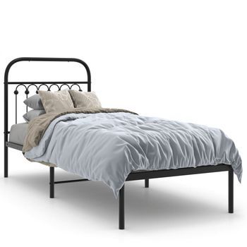 Estructura De Cama Con Cabecero Metal Negro 80x200 Cm