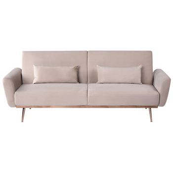 Sofá Cama 3 Plazas Elegante Con Cojines Tapizado En Terciopelo Patas De Metal Función Convertible Para Dormir Gris Pardo Eina