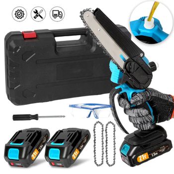 Mini motosierra portátil de 6 pulgadas con bloqueo de seguridad, 2 cadenas, batería recargable de 21V, motosierra eléctrica inalámbrica.