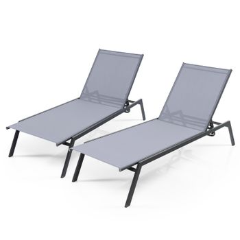 Costway Juego de 2 Tumbonas Exteriores Ajustables en 5 Niveles Bastidor Metal Resistente Carga 150 kg 185,5-199 x 70 cm Gris
