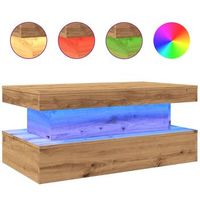 mesa de centro de salon de diseno moderno con luces led 90 x 50 x 40 cm madera de ingenieria color roble dec037613