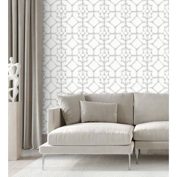 Papel Pintado Vinílico Ecológico De Celosía Ornamental Estilo Nórdico - Nordic Ornaments 679809 De Gaulan - Rollo De 10 M X 0,53 M