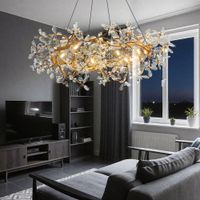 lampara de techo moderna 2025 cristal dorado claro para sala de estar dormitorio candelabro de flores transparente luces interiores decoracion del hogar