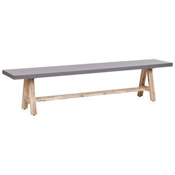 Banco De Jardín Moderno De Cemento 200 Cm Base De Madera De Acacia Estilo Industrial Gris Madera Clara Tonnare