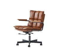 silla de oficina ergonomica - cuero ruedas reposabrazos de roble altura regulable y giratoria - marron