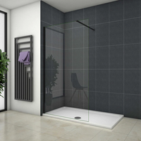 aica walkin mampara panel de ducha una hoja perfil negro mate vidrio antical de 8mm con una barra1 de 90cm tamano 58-60x200cm