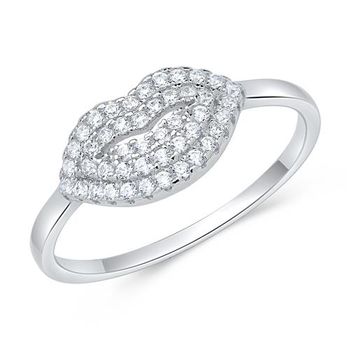Anillo de plata 925 beso con circonita labios