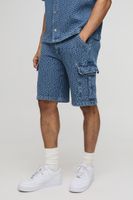 pantalon corto vaquero cargo holgado texturizado azul